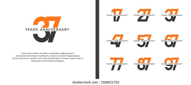 set of anniversary logotype with black and orange color for celebration event