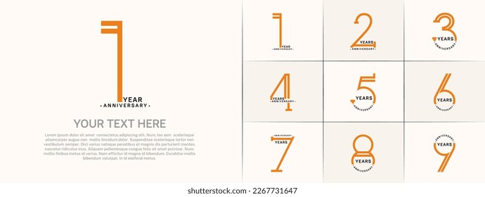 set of anniversary logotype black and orange color for special celebration event