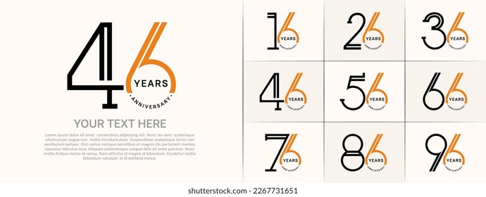 conjunto de logotipos de aniversario color negro y naranja para un evento especial de celebración