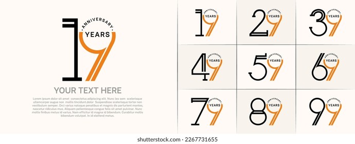 set of anniversary logotype black and orange color for special celebration event
