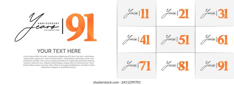 Juego de Aniversario Logotipo color negro y naranja se puede usar para la celebración de un día especial