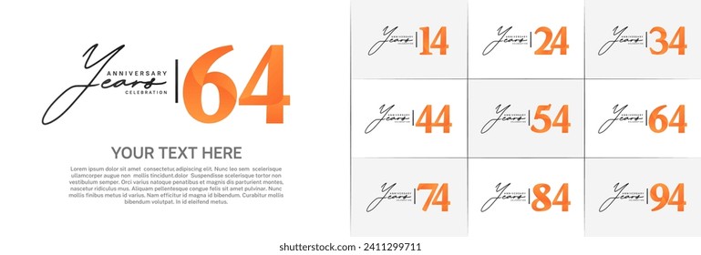 Set of Anniversary Logotype black and orange color can be use for special day celebration