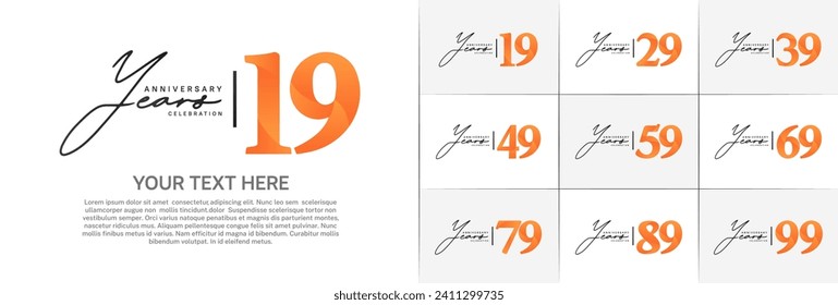Juego de Aniversario Logotipo color negro y naranja se puede usar para la celebración de un día especial