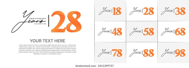 Set of Anniversary Logotype black and orange color can be use for special day celebration