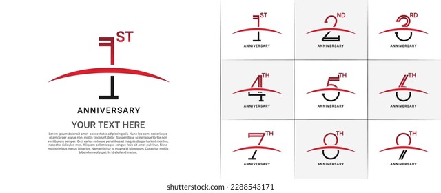 set of anniversary logotype black and red color with swoosh for special celebration event