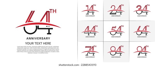 set of anniversary logotype black and red color with swoosh for special celebration event