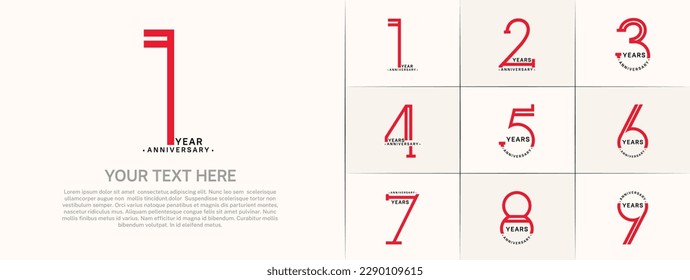 set of anniversary logotype black and red color for special celebration event