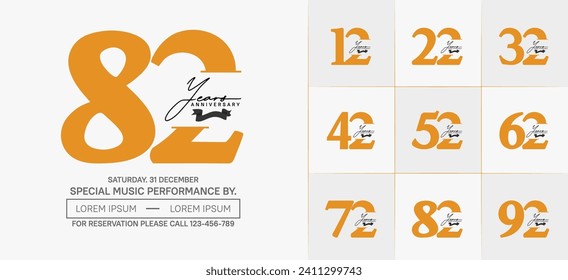 Set of Anniversary Logotype with black ribbon, orange color can be use for special day celebration