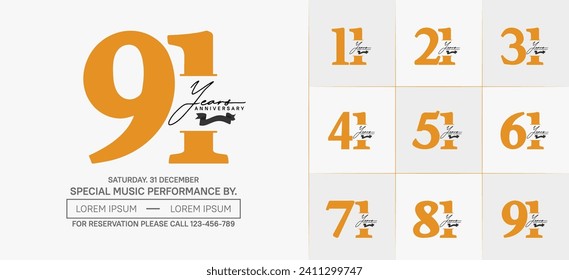 Set of Anniversary Logotype with black ribbon, orange color can be use for special day celebration