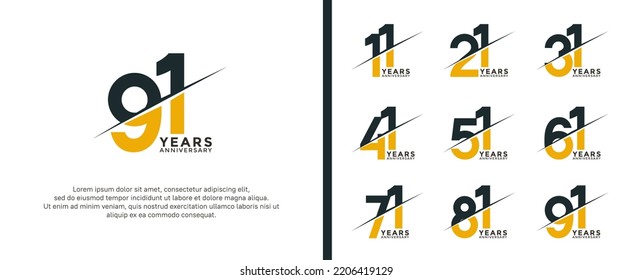 set of anniversary logotype black and yellow color on white background for celebration moment