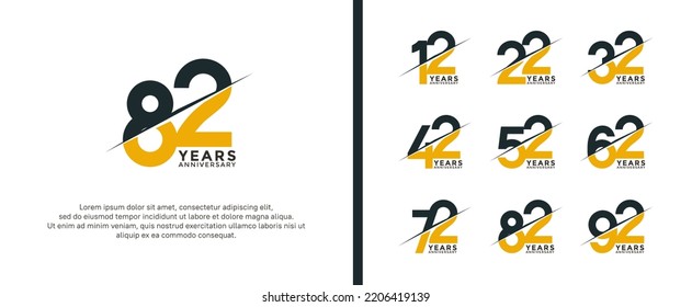 set of anniversary logotype black and yellow color on white background for celebration moment