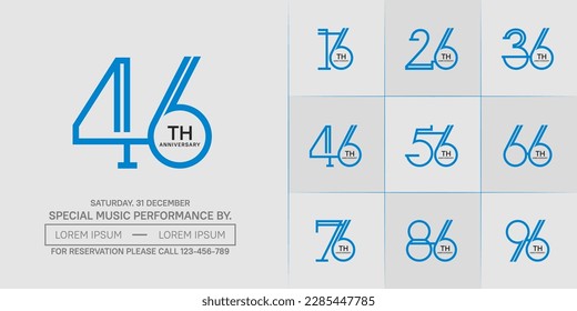set of anniversary logotype blue and black color for special celebration event