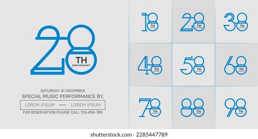 set of anniversary logotype blue and black color for special celebration event
