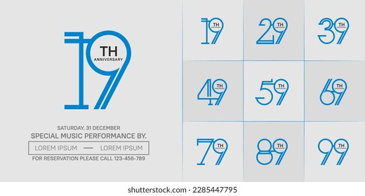 set of anniversary logotype blue and black color for special celebration event