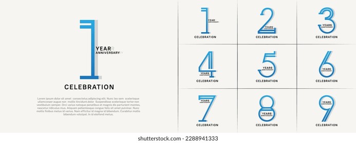 set of anniversary logotype blue and black color for special celebration event