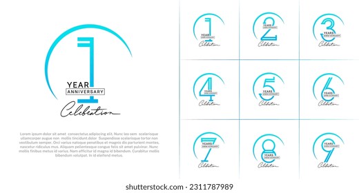 set of anniversary logotype blue and black color with handwriting for special celebration event