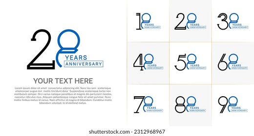 set of anniversary logotype blue and black color for special celebration event