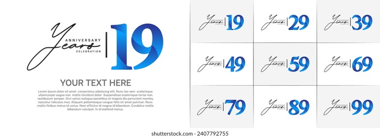 Juego de Aniversario Logotipo color azul y negro se puede usar para celebración de día especial