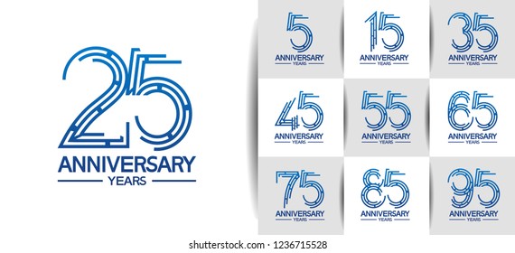 set of anniversary logotype blue color for celebration event