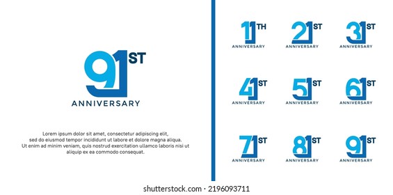 set of anniversary logotype blue color on white background for celebration moment