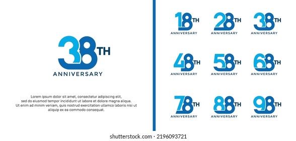 set of anniversary logotype blue color on white background for celebration moment
