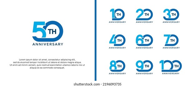 set of anniversary logotype blue color on white background for celebration moment