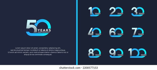 set of anniversary logotype blue color on dark blue background for celebration moment