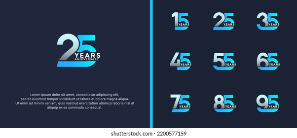 set of anniversary logotype blue color on dark blue background for celebration moment svg