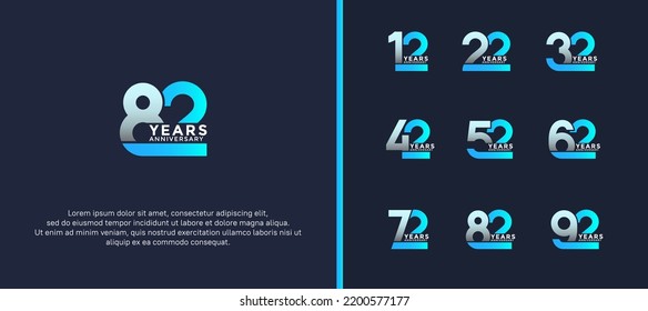 set of anniversary logotype blue color on dark blue background for celebration moment