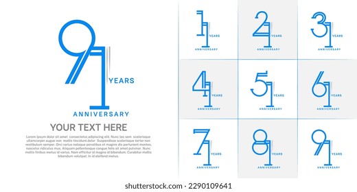 set of anniversary logotype blue color for special celebration event