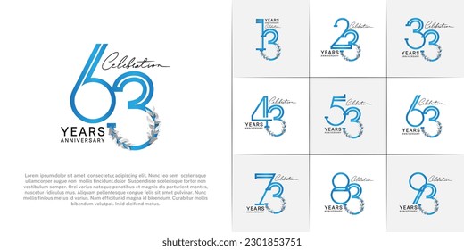 set of anniversary logotype blue color with silver leaf for special celebration event