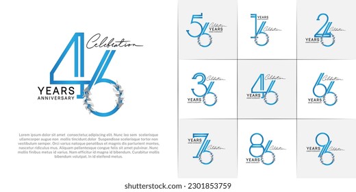 set of anniversary logotype blue color with silver leaf for special celebration event