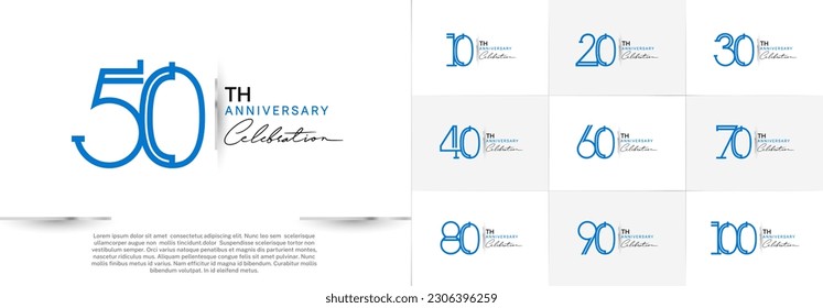 set of anniversary logotype blue color and black handwriting for special celebration event