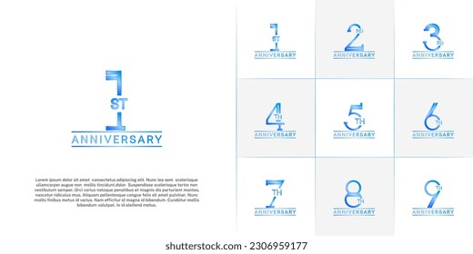 set of anniversary logotype blue color for special celebration event
