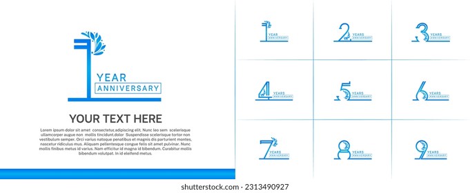 set of anniversary logotype blue color with ornament for special celebration event