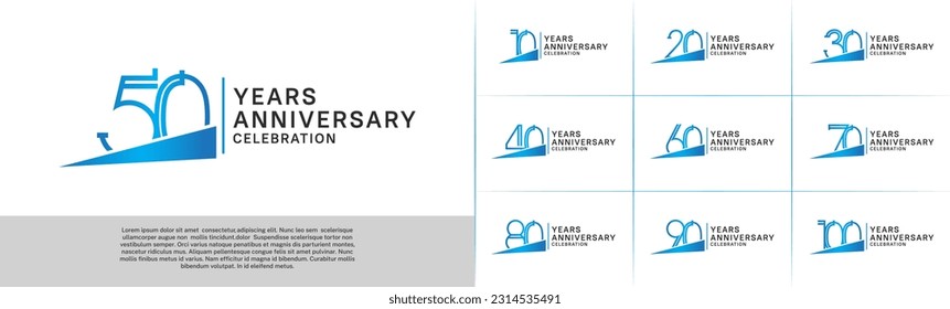 set of anniversary logotype blue color with blue ribbon for special celebration event