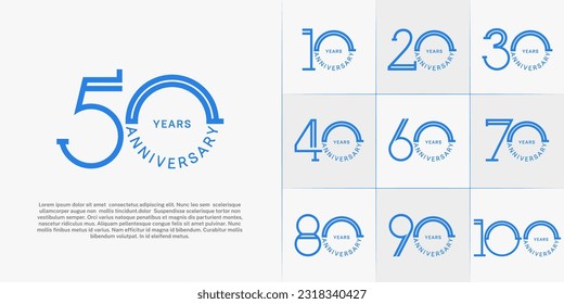 set of anniversary logotype blue color for special celebration event