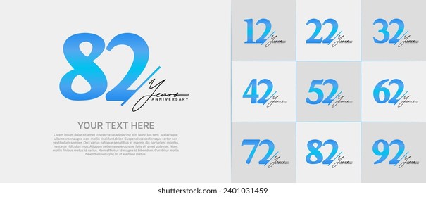Set of Anniversary Logotype blue color with black calligraphy can be use for special day celebration