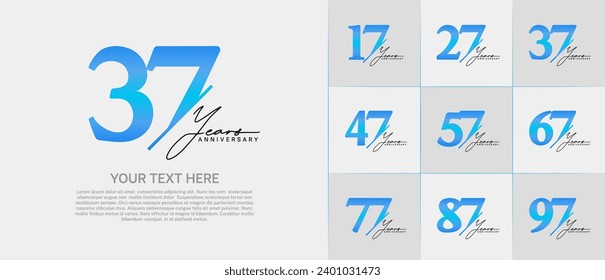 Set of Anniversary Logotype blue color with black calligraphy can be use for special day celebration