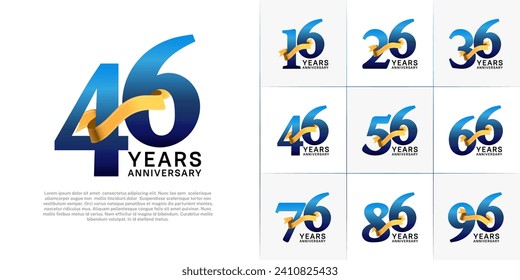 Set of Anniversary Logotype blue color with gold ribbon can be use for special day celebration