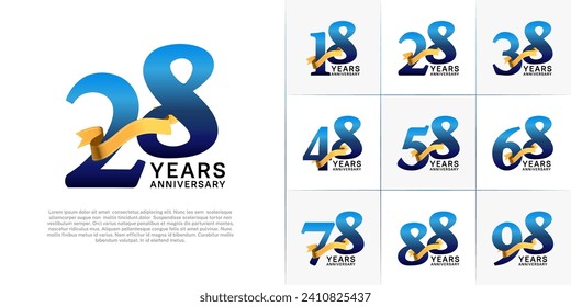 Set of Anniversary Logotype blue color with gold ribbon can be use for special day celebration