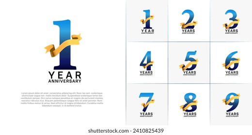 Set of Anniversary Logotype blue color with gold ribbon can be use for special day celebration