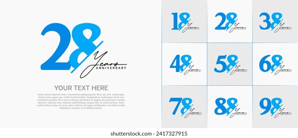 Set of Anniversary Logotype blue color with black calligraphy can be use for special day celebration