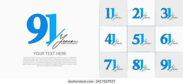 Set of Anniversary Logotype blue color with black calligraphy can be use for special day celebration