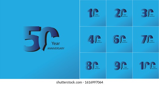 Set of anniversary logotype. blue font anniversary celebration emblem design for booklet, leaflet, magazine, brochure poster, web, invitation or greeting card. Vector illustration.