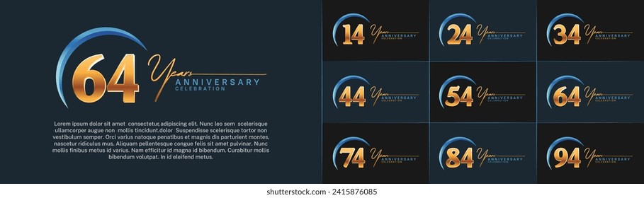 Set of Anniversary Logotype blue and gold color can be use for special day celebration