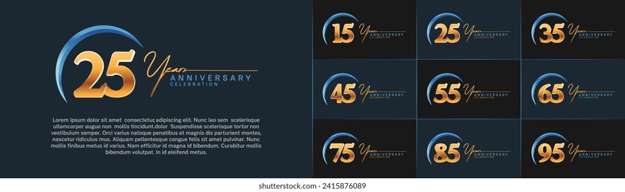 Set of Anniversary Logotype blue and gold color can be use for special day celebration