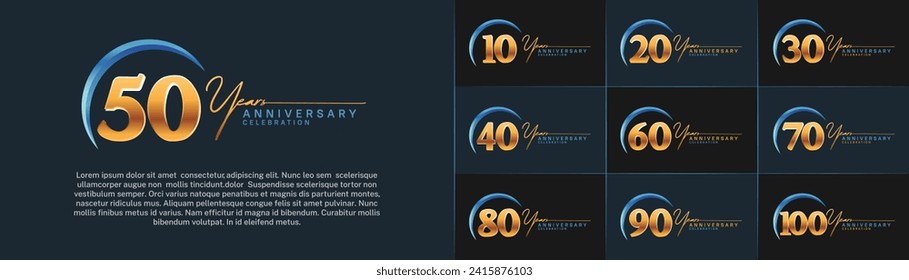 Set of Anniversary Logotype blue and gold color can be use for special day celebration