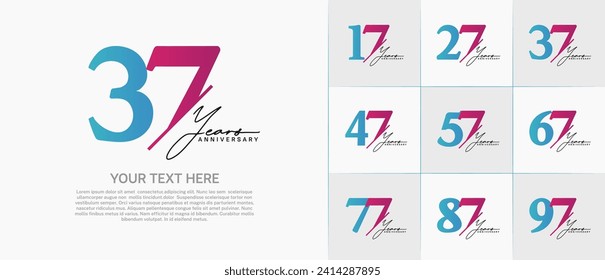 Set of Anniversary Logotype blue and purple color with calligraphy can be use for special day celebration