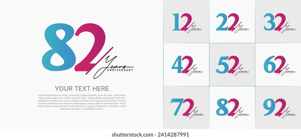 Set of Anniversary Logotype blue and purple color with calligraphy can be use for special day celebration